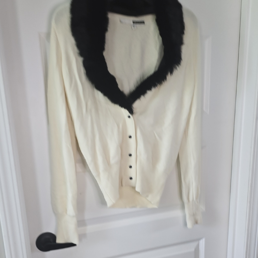 Cream and Black Cardigan Sweater